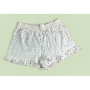 Joie Women's White Eyelet Cotton Shorts Size L Elastic Waist Ruffle Hem Boho